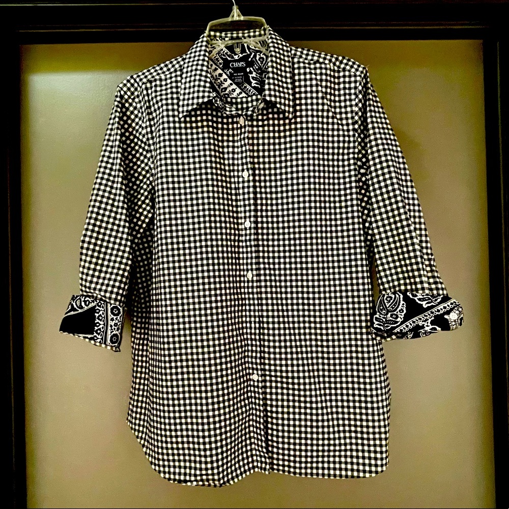 Chaps Checkered Shirt w/Paisley Cuffs